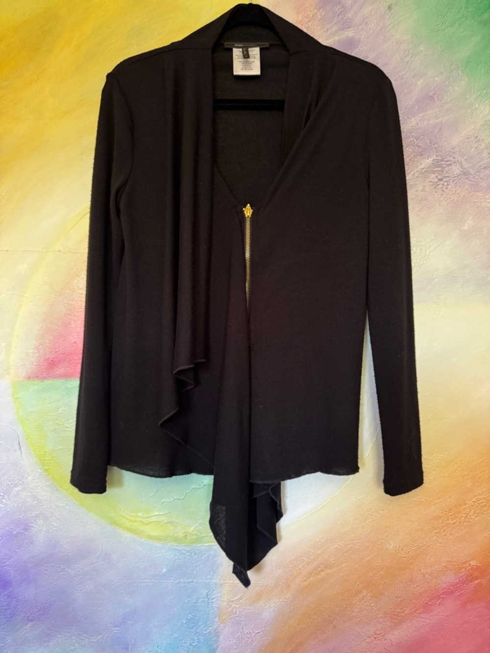 BCBG MAXAZRIA draped asymmetrical jacket/cardigan Size S Poly Viscose Spandex
